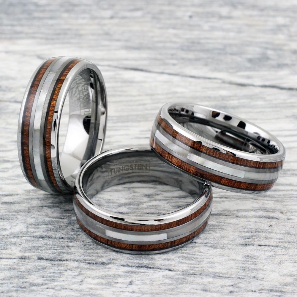 The Gentleman | Silver Tungsten and Koa Wood Rings | Gentlemen's Bands 9 US