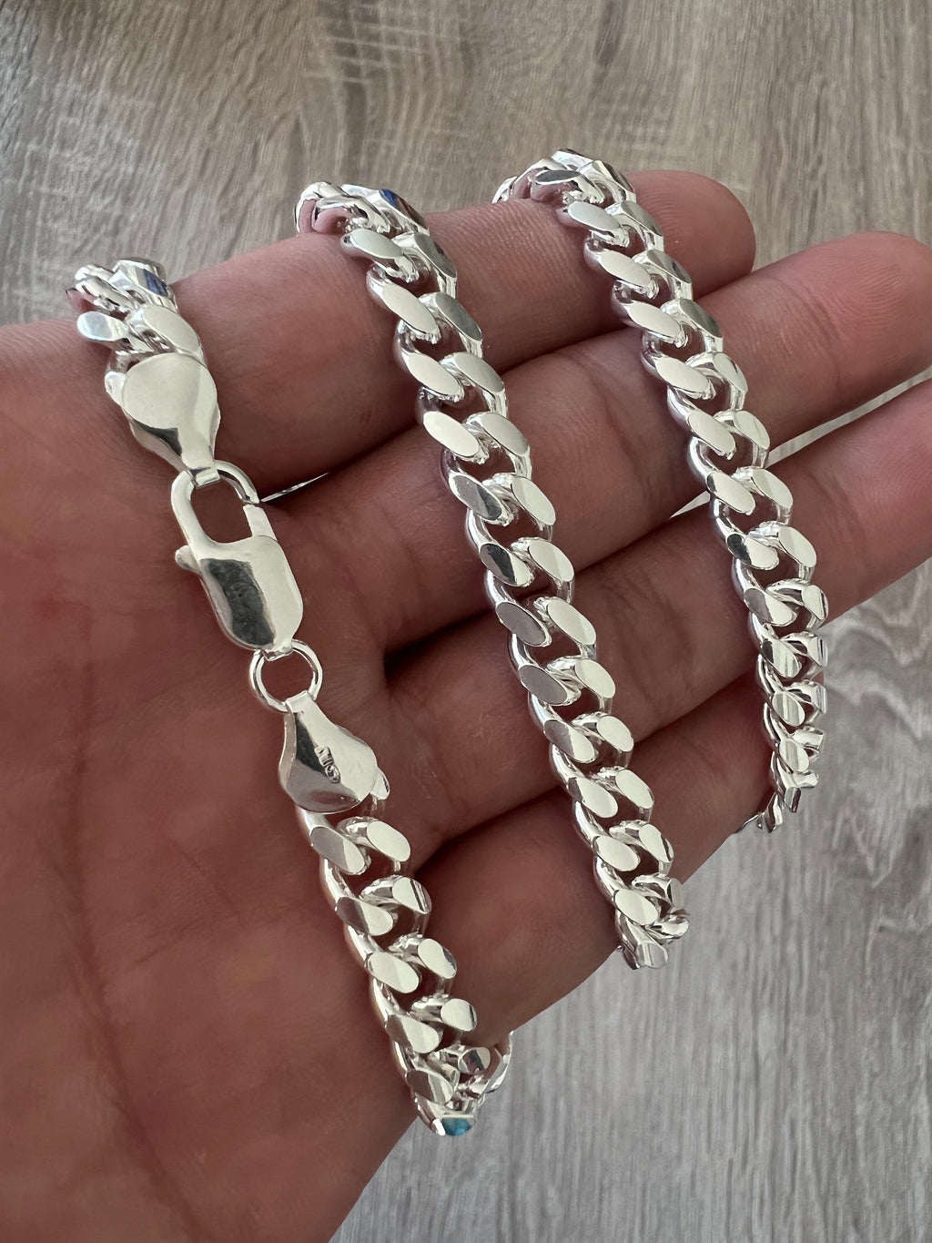 Silver Mens Bracelet Chain 8mm Cuban Link in White Gold Chain 