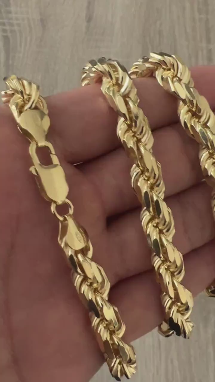 4mm Rope 14K Gold Vermeil Over Solid 925 Sterling Silver Chain