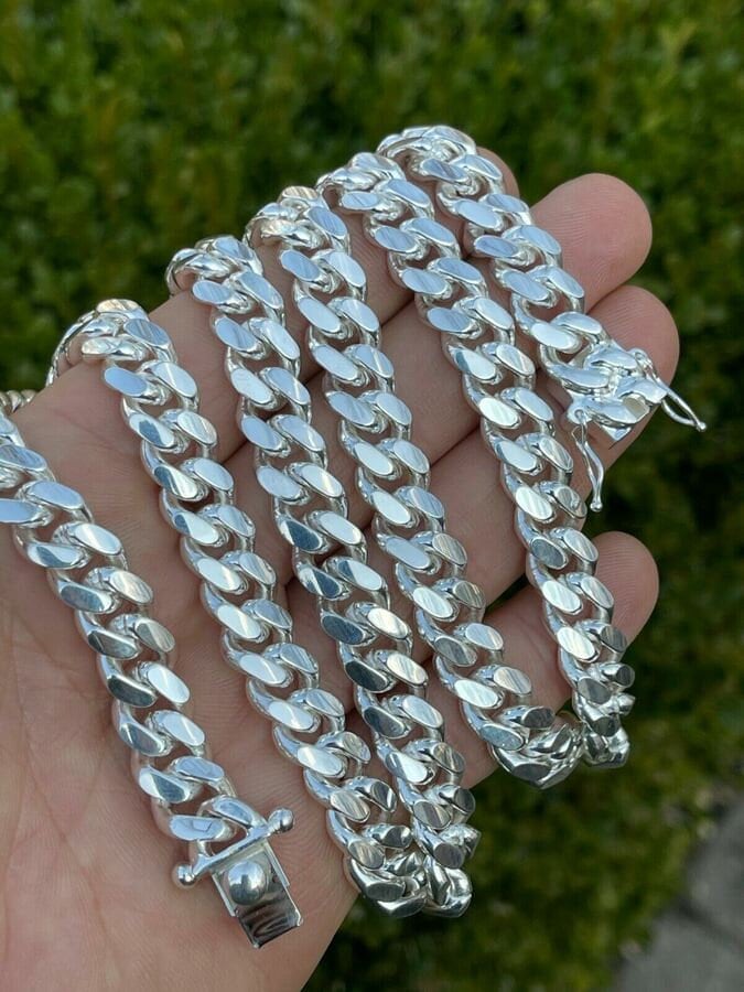 925 Solid Miami Cuban Sterling Silver Chain Real Heavy Curb