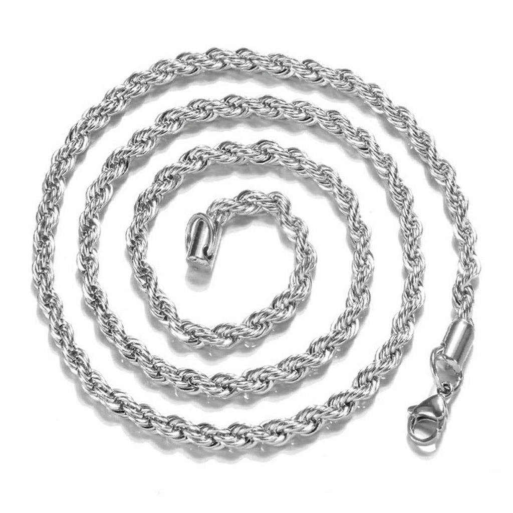 Silver Twisted Rope Chain Mens Silver Rope Chain Necklace Mens Necklace 5mm  Silver Chain Stainless Steel Thick Chain Men's Jewelry 