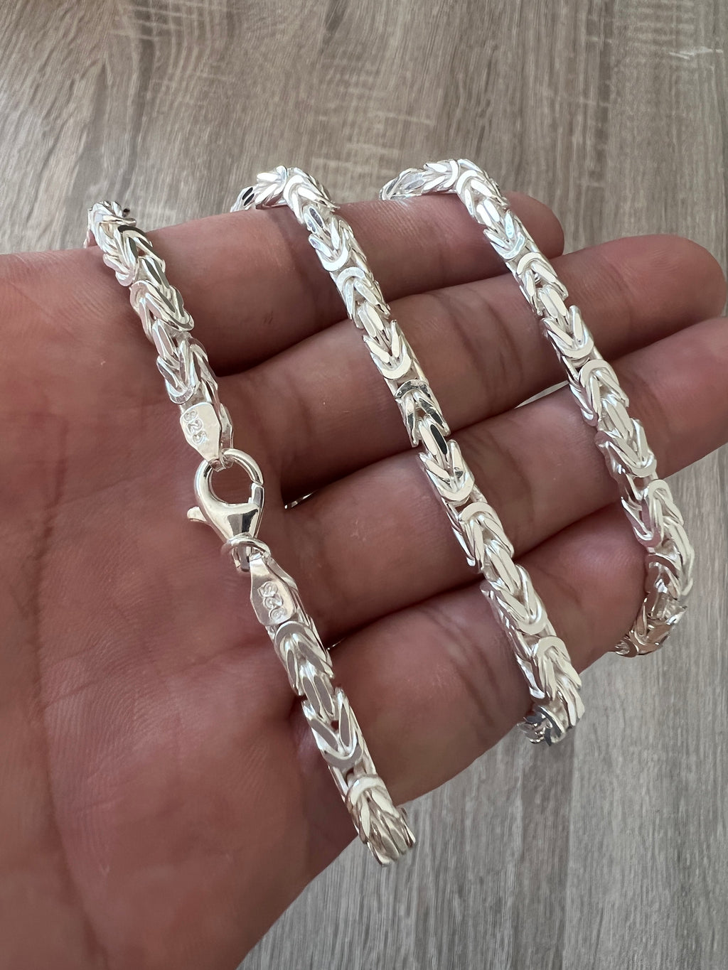 Sterling Silver Round BYZANTINE Chain Necklace 4mm Antiqued Finish