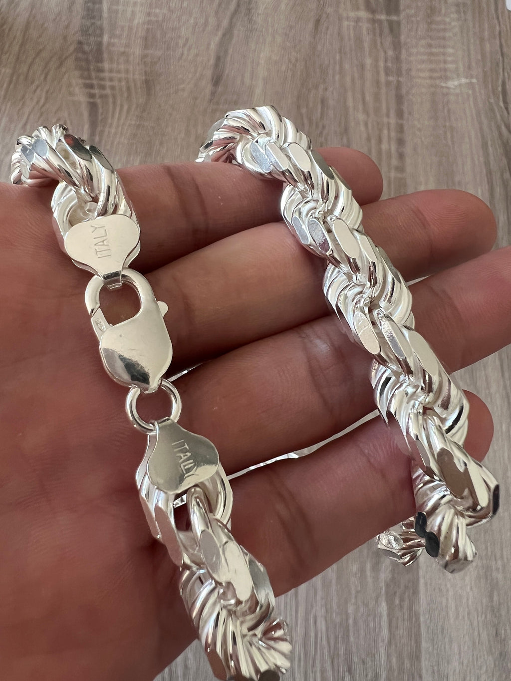 Diamond Cut Rope Chain Bracelet (4mm) in 14k Gold, Made in Italy