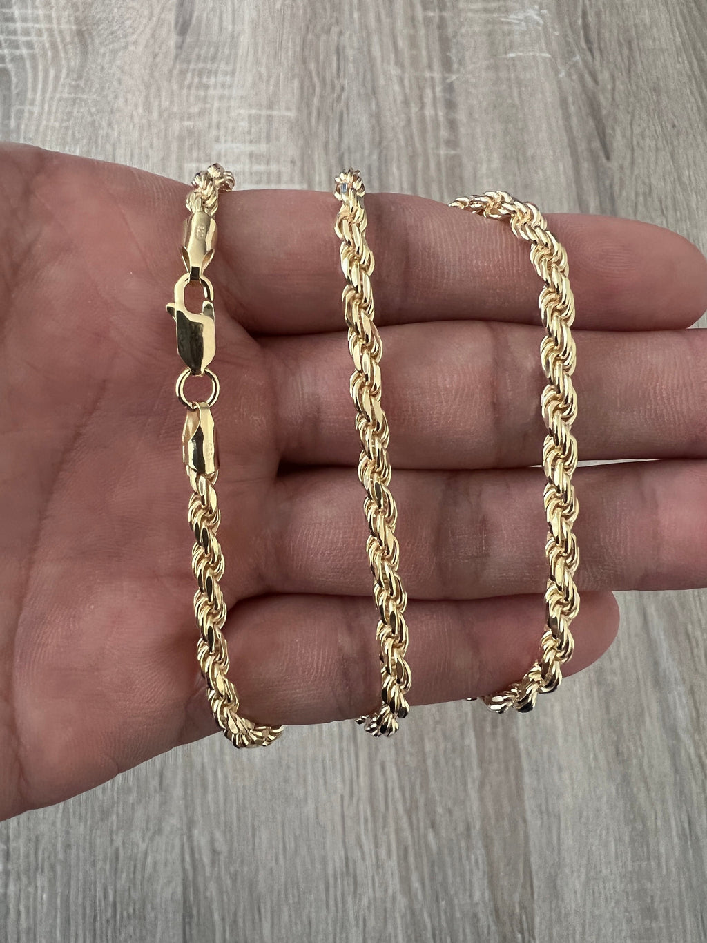 4mm Rope 14K Gold Vermeil Over Solid 925 Sterling Silver Chain