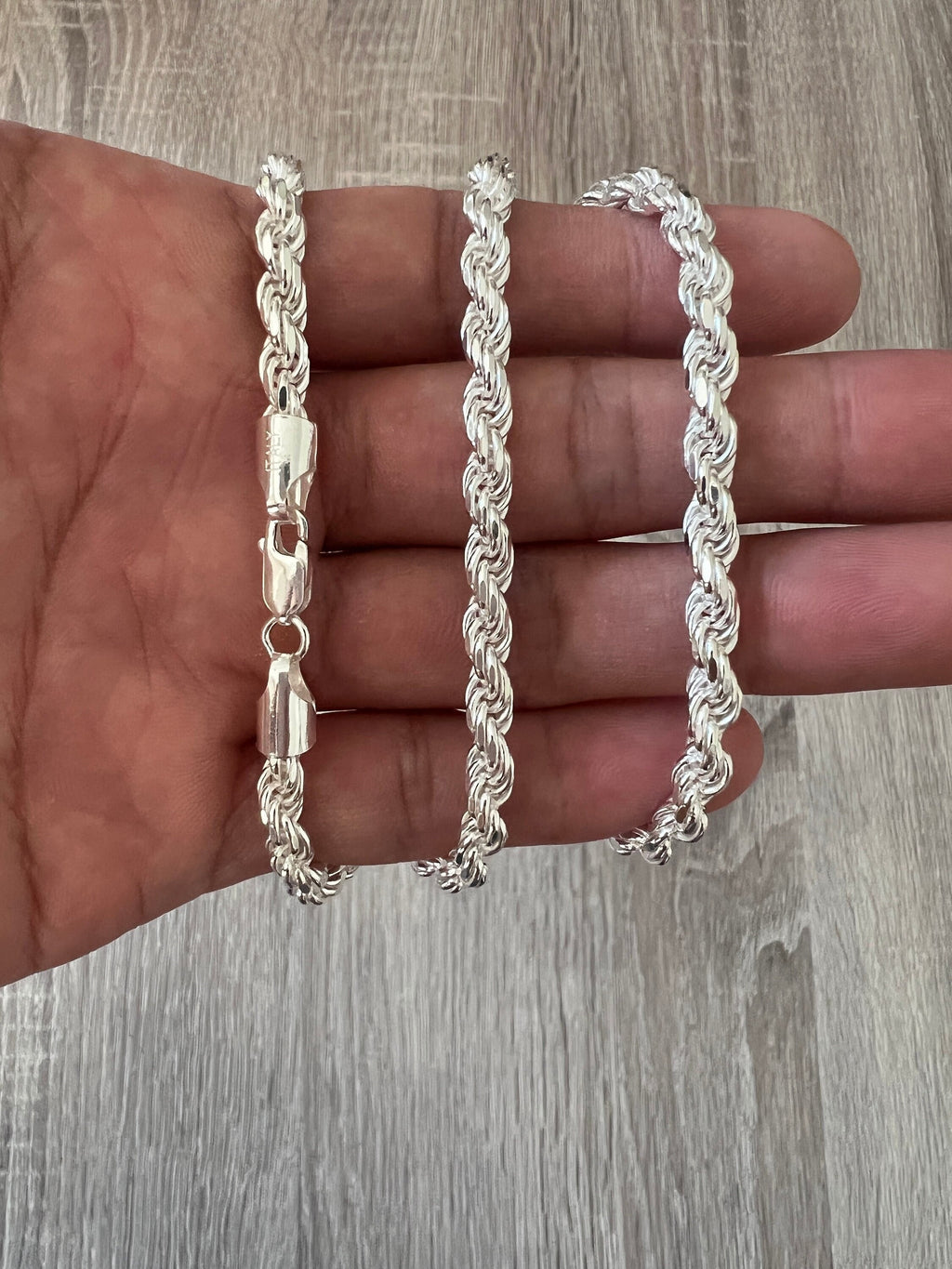 5mm 925 Rope Diamond Cut Chain Solid Sterling Silver Real Men Women Unisex  Bracelet in 7 8 16 18 20 22 24 26 30 Non Tarnish Italian