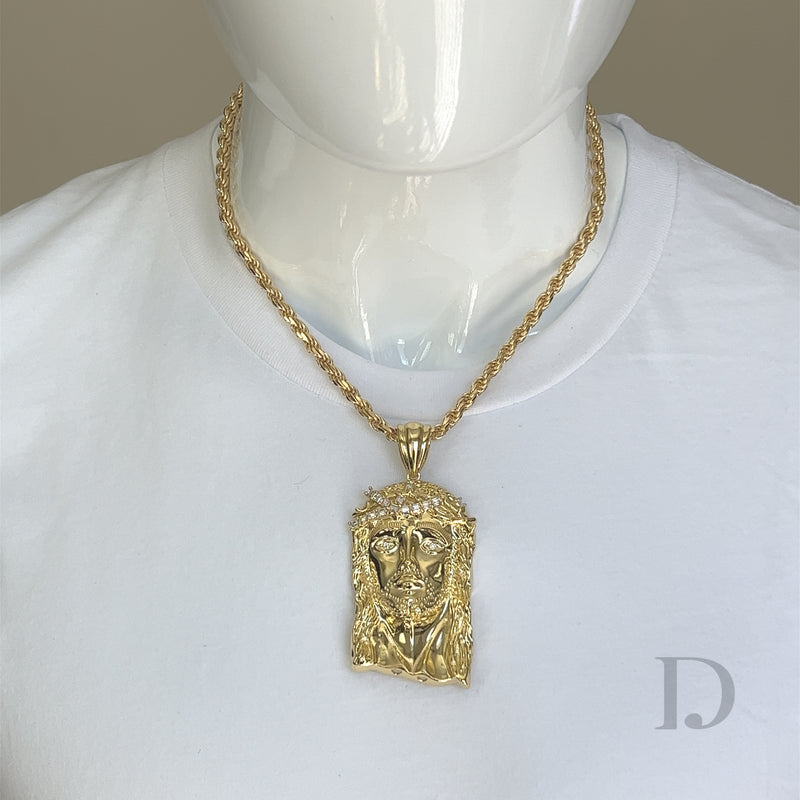 MOISSANITE BAGUETTE JESUS PIECE 14K GOLD PENDANT