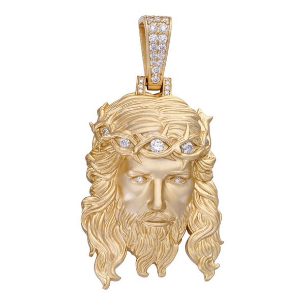 Moissanite Jesus Piece 14K Gold Pendant Matte Finish