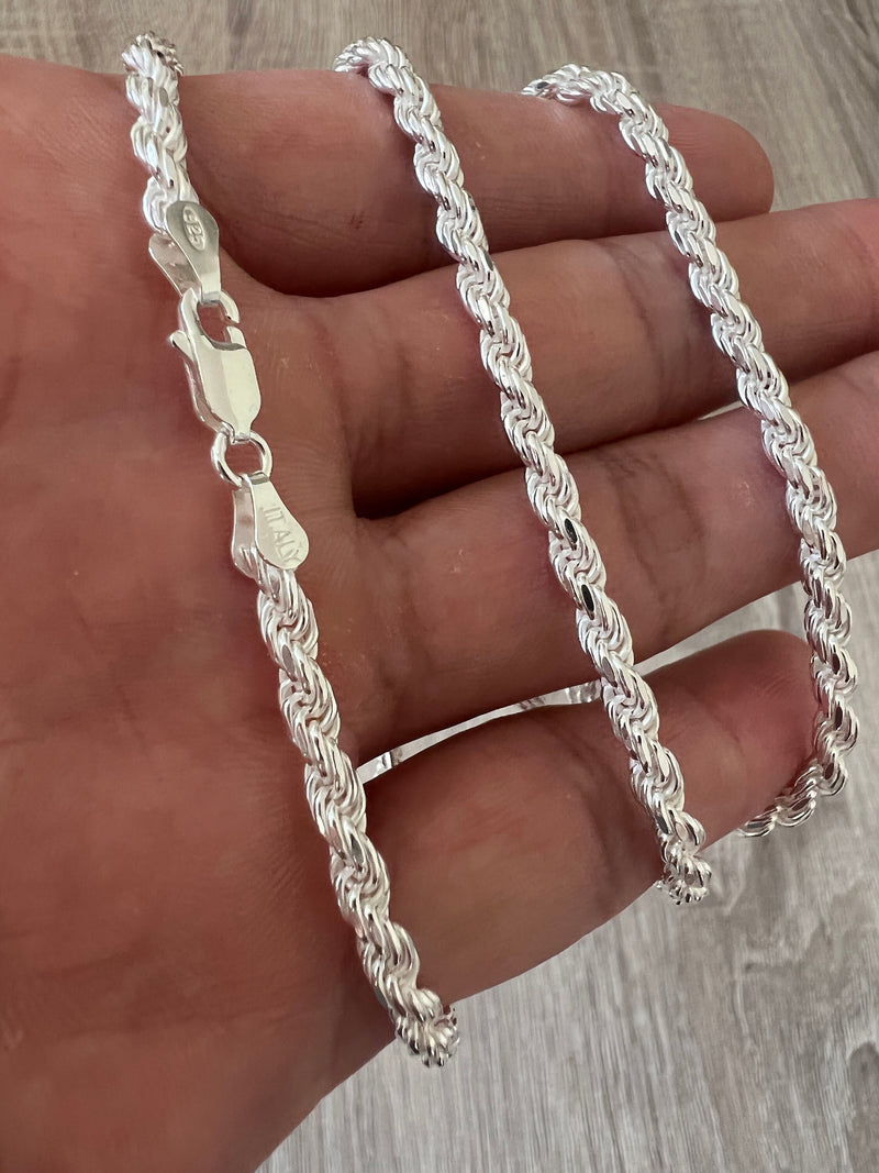 925 Rope Sterling Silver Solid Chain Necklace Diamond Cut High Polish for  Men and Woman Unisex in 1.5mm 2mm 2.5mm 3mm 4mm - Etsy | Diamond cuts, Silver  rope bracelet, Chains necklace