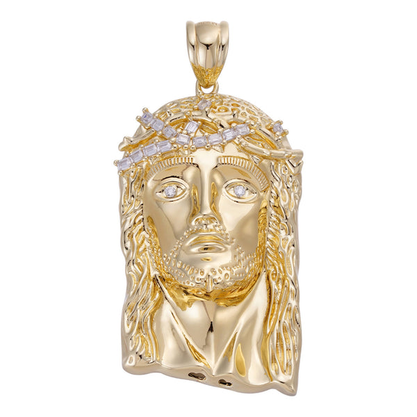 Moissanite Baguette Jesus Piece 14K Gold Pendant