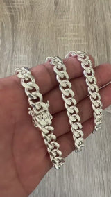 8mm 925 Solid Miami Cuban Sterling Silver Box Lock Chain Real Heavy Curb Necklace Men's Women's Unisex Minimalist Italian Bracelet