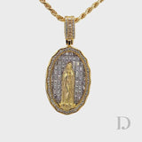 14K Gold Diamond Diamond Virgin Mary 925 Sterling Silver Baguette Diamonds Iced Stones Religious Christian Catholic Medallion