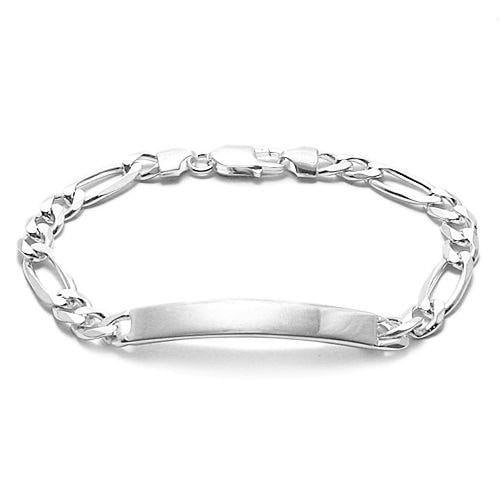 Custom Elegant 7mm (180 Gauge) Sterling Silver Figaro Link ID Bracelet with Engravable Plate. Available in 2 Lengths Handcrafted 925 Link