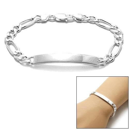 Custom Elegant 7mm (180 Gauge) Sterling Silver Figaro Link ID Bracelet with Engravable Plate. Available in 2 Lengths Handcrafted 925 Link