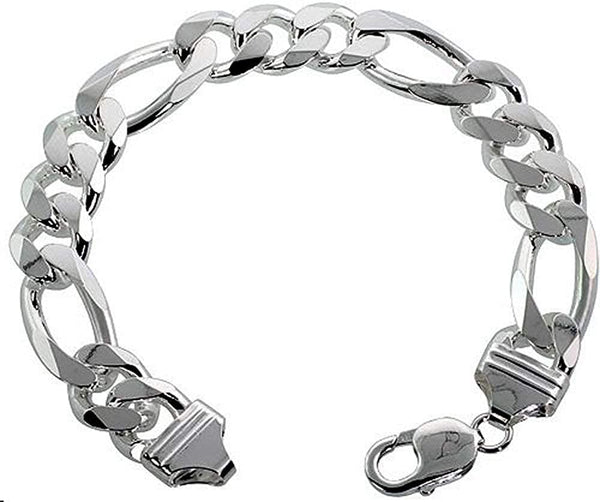 925 Sterling Silver Mens Figaro Link ID Bracelet with Personalized Name hot Engraved or Itinitlas Monogrammed 13mm