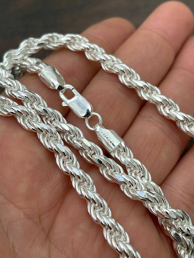 925 Rope Sterling Silver Solid Chain Necklace Diamond Cut High Polish –  Daniel Jeweler