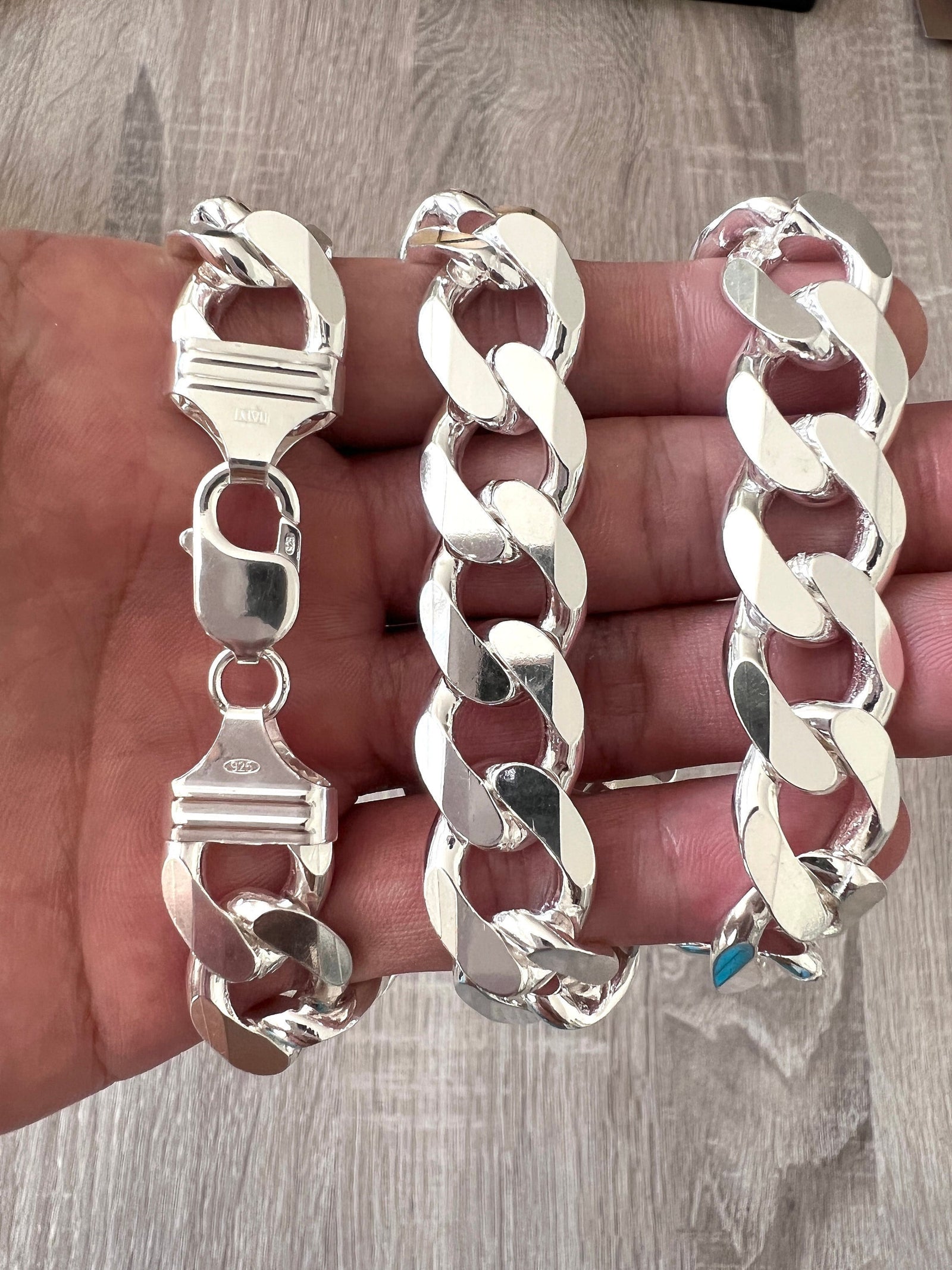 7 inches fashion 925 Sterling Silver Chunky Cuban Bracelet Chain Cuban Link