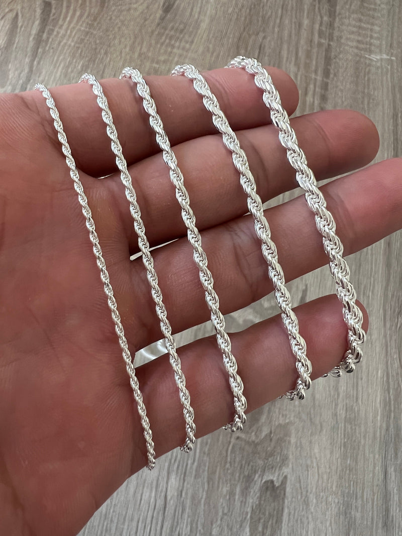 5mm 925 Rope Diamond Cut Chain Solid Sterling Silver Real Men Women Un –  Daniel Jeweler