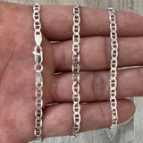 4mm 925 Mariner Sterling Silver Solid Chain Necklace Diamond Cut High Polish for Men and Woman Unisex in 18" 20" 22" 24" 26" 30" Italian