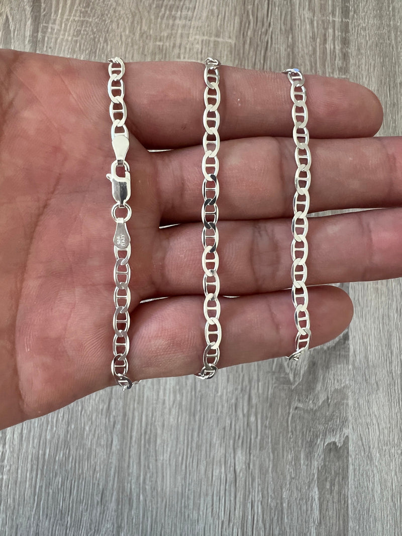 4mm 925 Solid Cuban Curb Chain Sterling Silver Real Men Women Unisex Link  Bracelet in 7 8 16 18 20 22 24 26 30 Non Tarnish Italian