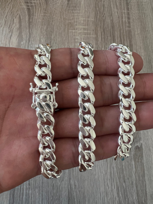 8mm 925 Solid Miami Cuban Sterling Silver Box Lock Chain Real