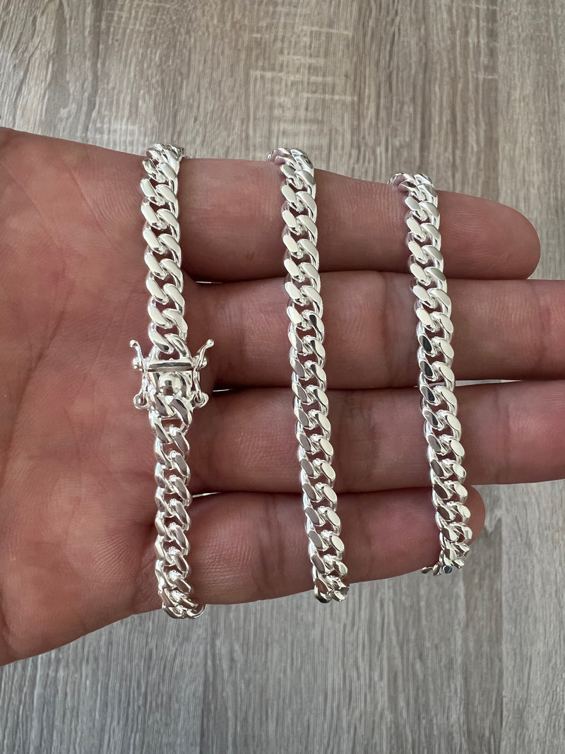 5mm 925 Solid Miami Cuban Sterling Silver Box Lock Chain Real Heavy Curb Necklace Men's Women's Unisex Minimalist Italian Bracelet