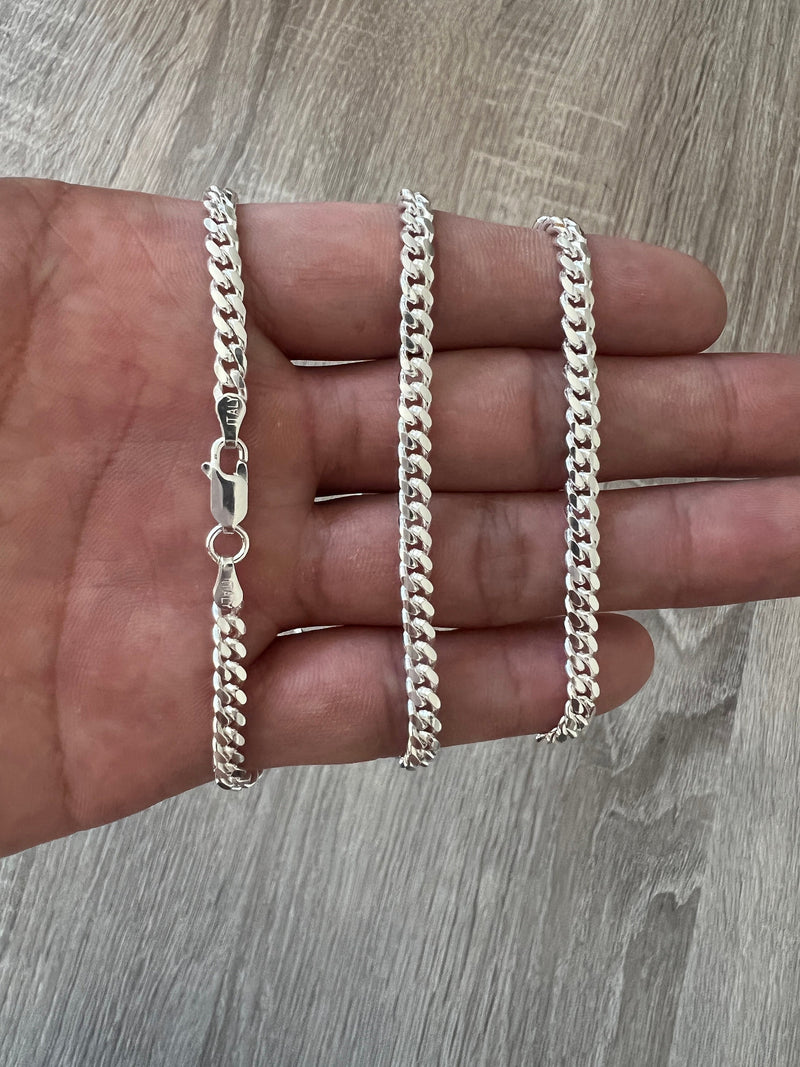 Real Solid 925 Sterling Silver Flat Curb Cuban Link Bracelet 3