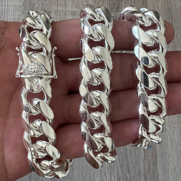 16mm 925 Solid Miami Cuban Sterling Silver Box Lock Chain Real Heavy Curb Necklace Men's Women's Unisex Minimalist Italian Bracelet