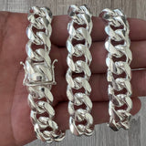 14mm 925 Solid Miami Cuban Sterling Silver Box Lock Chain Real Heavy Curb Necklace Men's Women's Unisex Minimalist Italian Bracelet